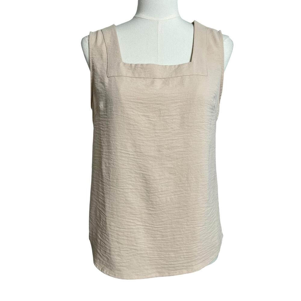 Miduo Tank Top Womens Small Beige Square Neck Sleeveless Woven Basic Casual